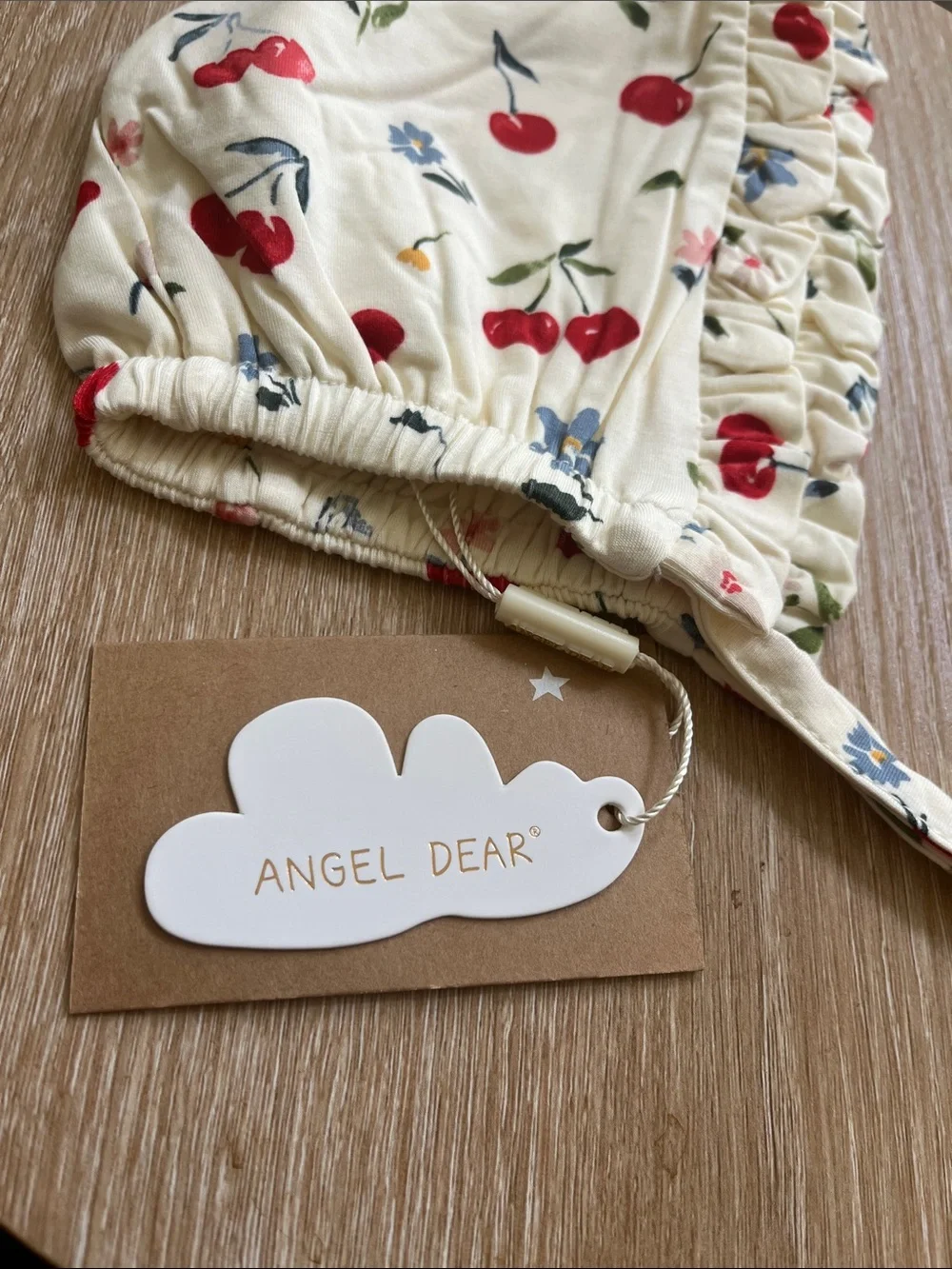 Angel Dear Cream Cherry & Floral Ruffle Bonnet NWT